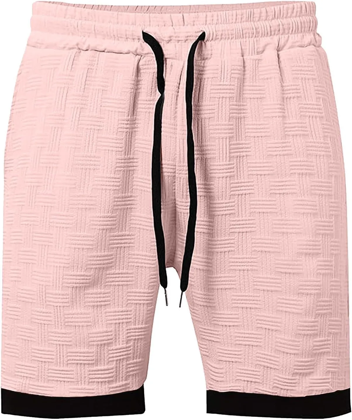 Men's Casual Shorts Jacquard Elastic Waist Drawstring Casual Pants Loose Fit Breathable Running Beach Shorts with Pocket