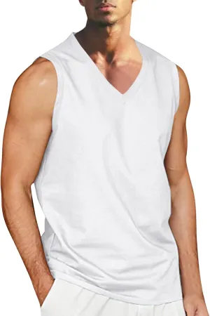 Men's Casual Workout Tank Top Crew Neck Sleeveless Shirts Summer Gym Muscle Fitness Vest Cotton Linen Cut Off Shirt