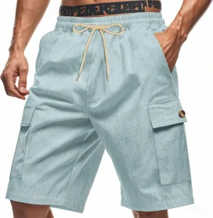 Mens Corduroy Shorts 2025 Summer Elastic Waist Drawstring Relaxed Fit Comfy Casual Cargo Pants Outdoor Camping Shorts