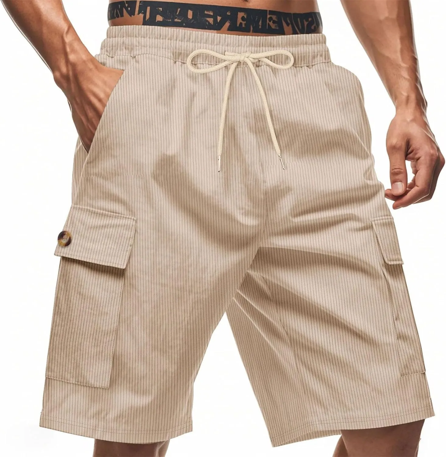 Mens Corduroy Shorts 2025 Summer Elastic Waist Drawstring Relaxed Fit Comfy Casual Cargo Pants Outdoor Camping Shorts