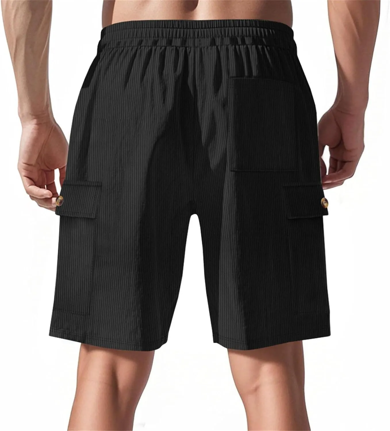 Mens Corduroy Shorts 2025 Summer Elastic Waist Drawstring Relaxed Fit Comfy Casual Cargo Pants Outdoor Camping Shorts