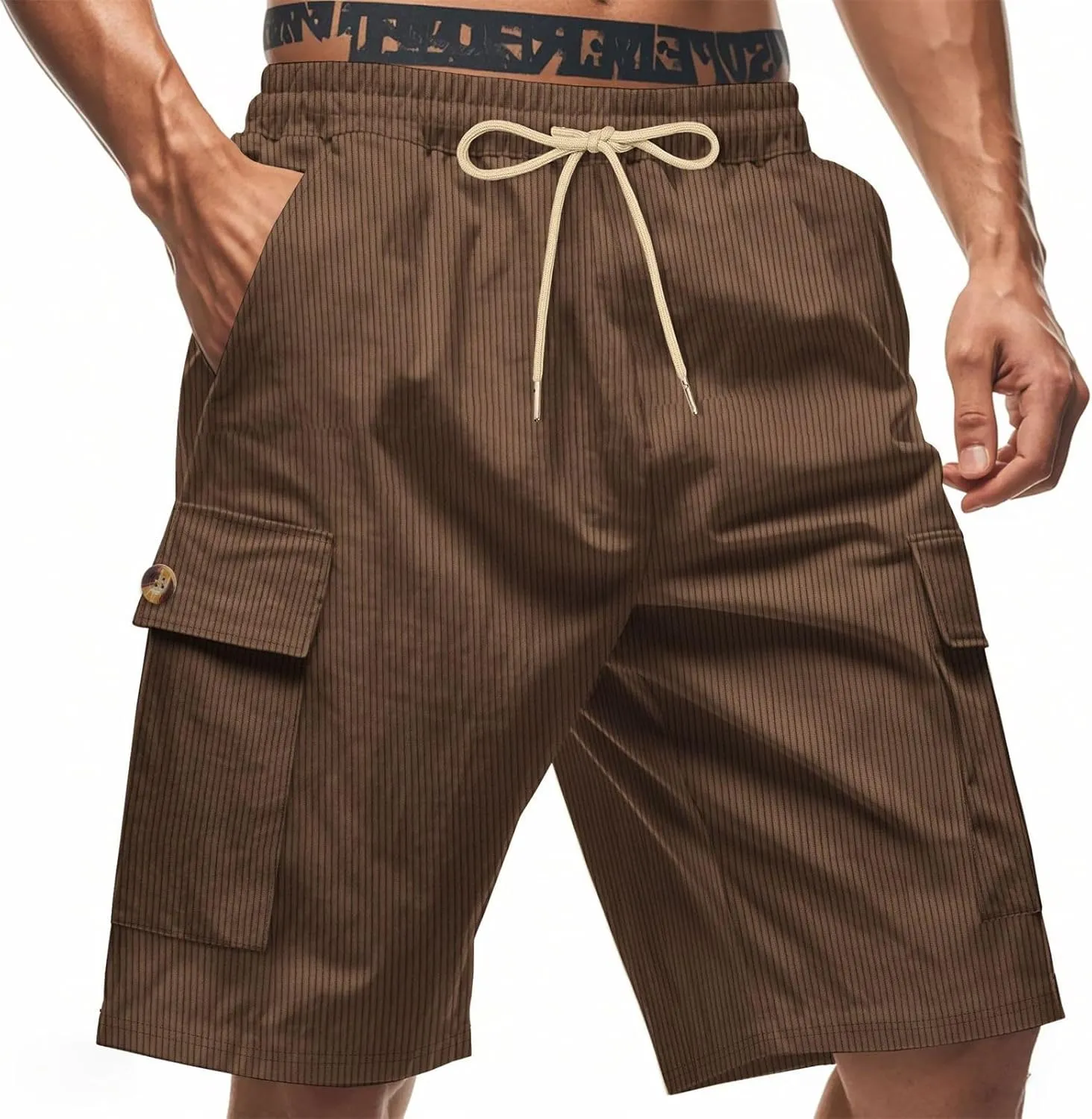 Mens Corduroy Shorts 2025 Summer Elastic Waist Drawstring Relaxed Fit Comfy Casual Cargo Pants Outdoor Camping Shorts