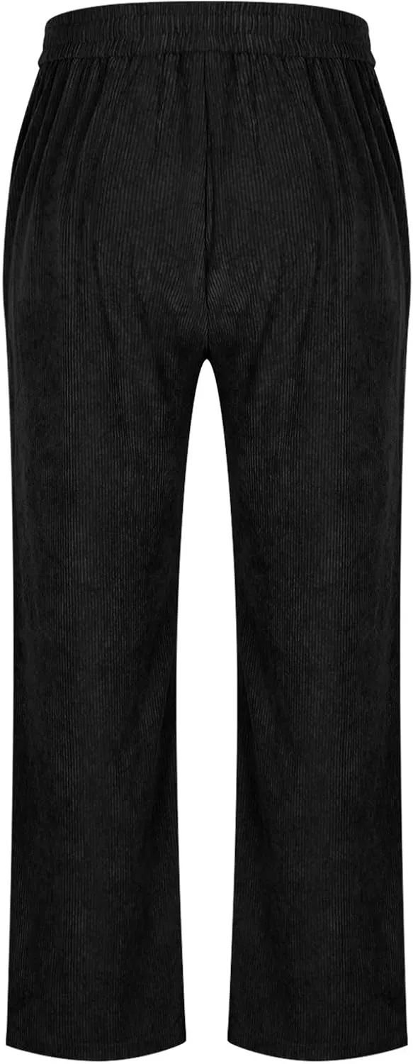 Mens Corduroy Sweatpants Baggy Joggers Straight Leg Trousers Elastic Waist Pants Casual Drawstring Tracksuit Bottoms