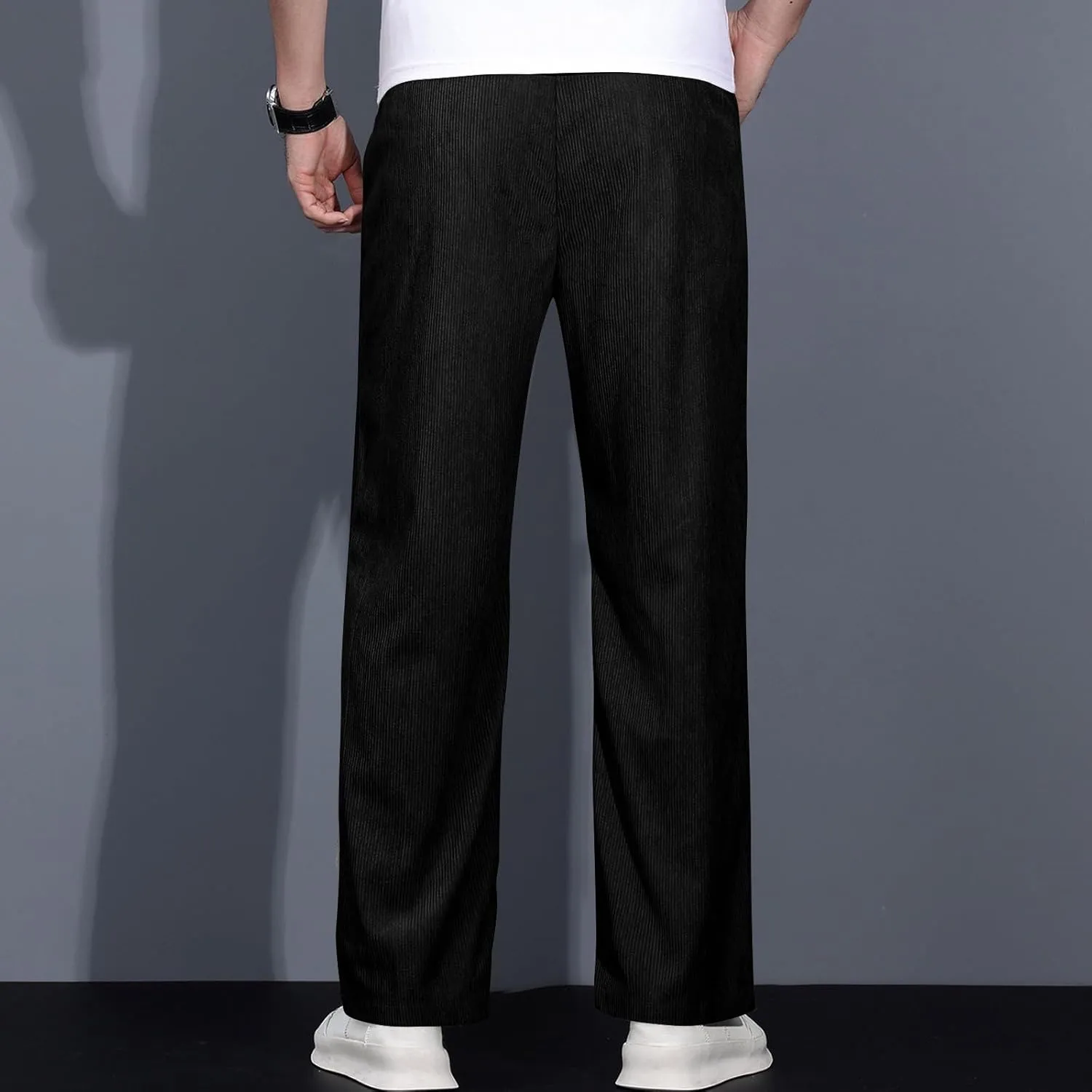 Mens Corduroy Sweatpants Baggy Joggers Straight Leg Trousers Elastic Waist Pants Casual Drawstring Tracksuit Bottoms