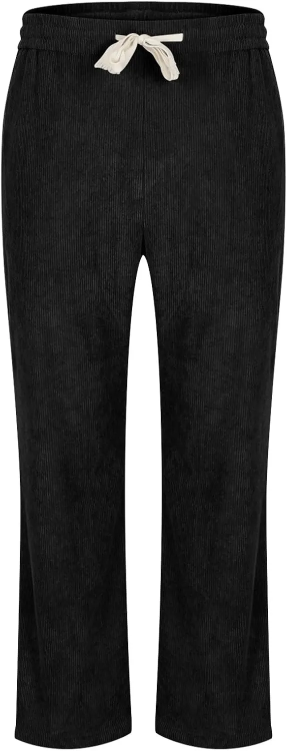Mens Corduroy Sweatpants Baggy Joggers Straight Leg Trousers Elastic Waist Pants Casual Drawstring Tracksuit Bottoms