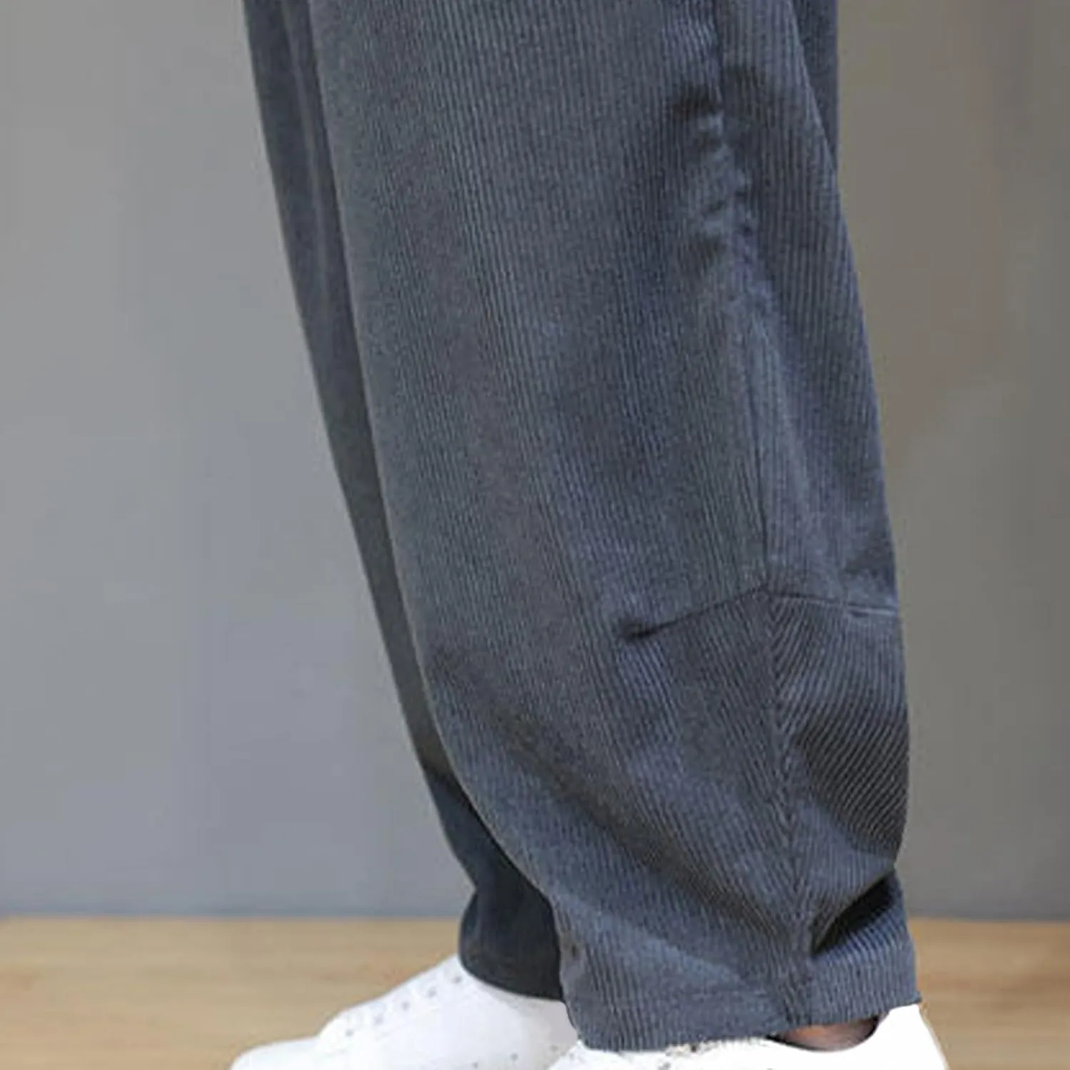 Men's Corduroy Trousers Casual Loose Drawstring Elastic Waist Streetwear Pants Plus Size Outdoor Baggy Hiking Pant