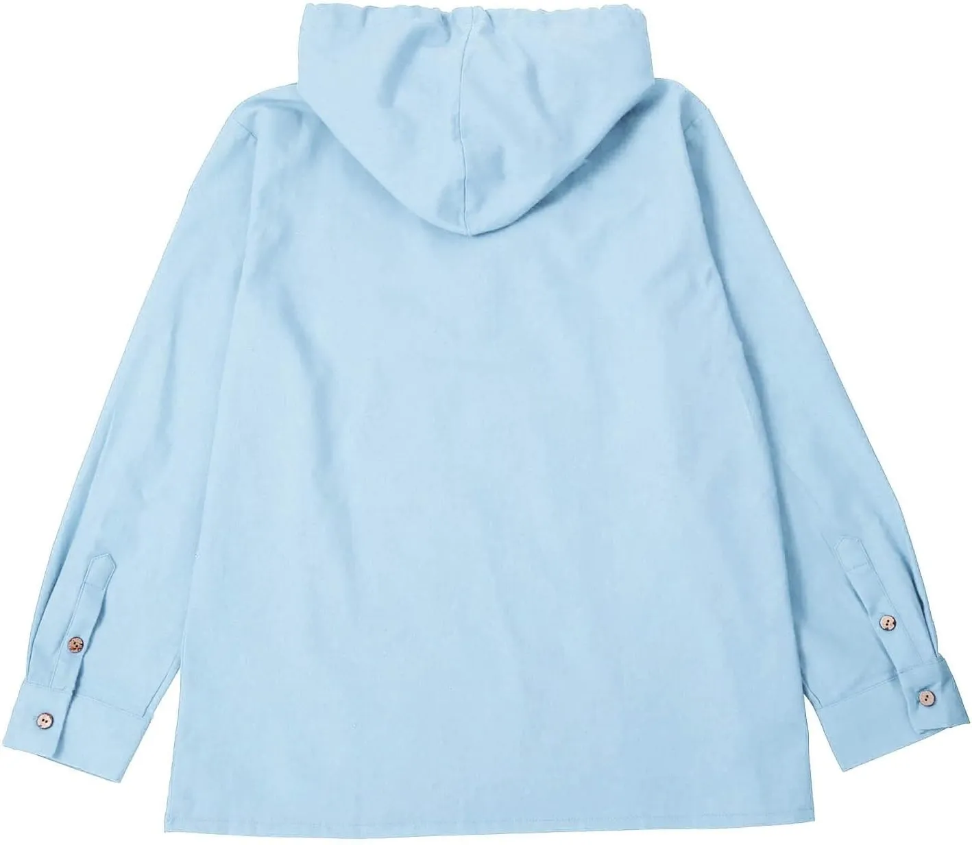 Mens Cotton Linen Henley Shirts with Hood Casual V Neck Drawstring Long Sleeve Hooded Sweatshirt Summer Button Shirt