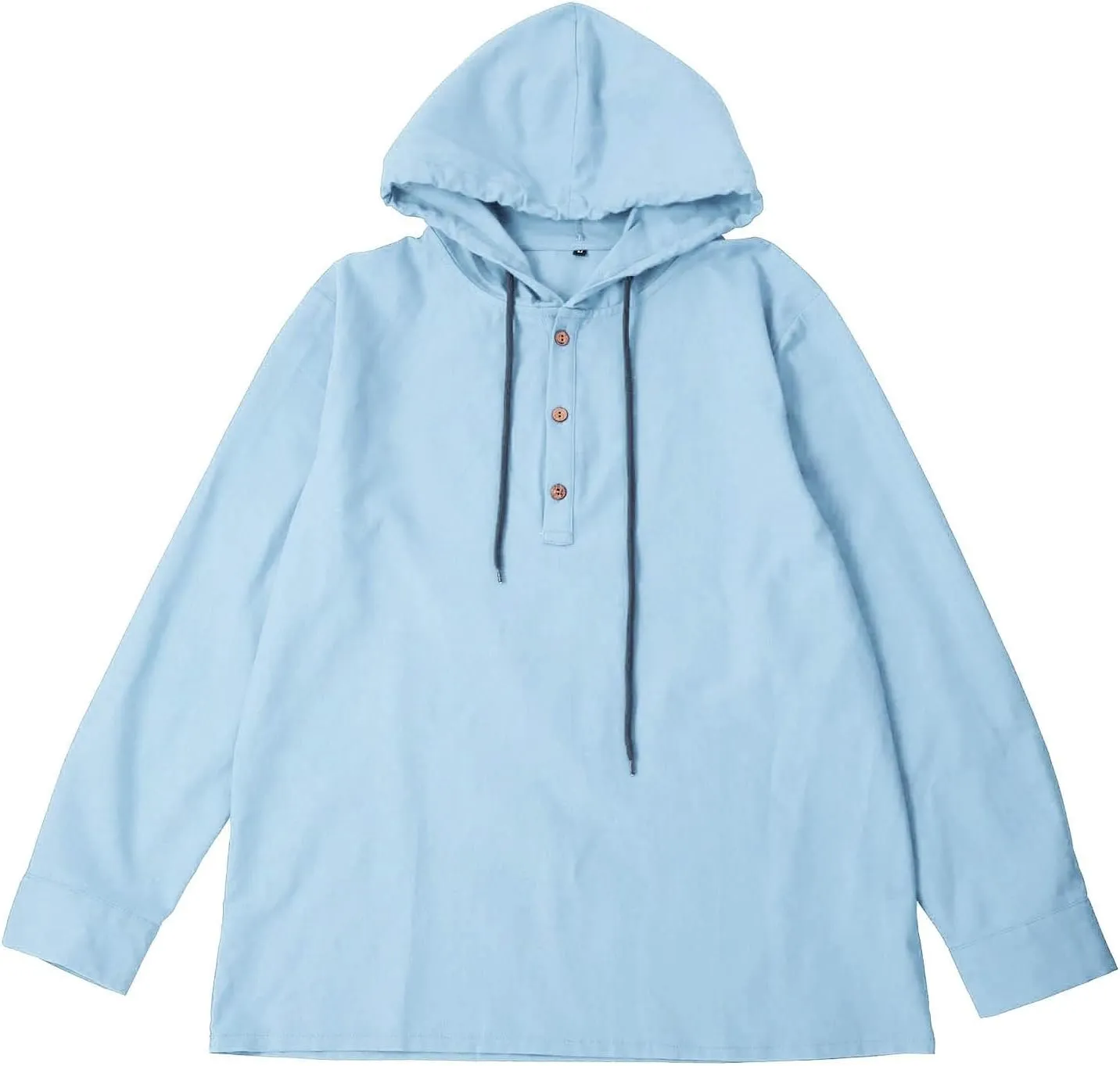 Mens Cotton Linen Henley Shirts with Hood Casual V Neck Drawstring Long Sleeve Hooded Sweatshirt Summer Button Shirt