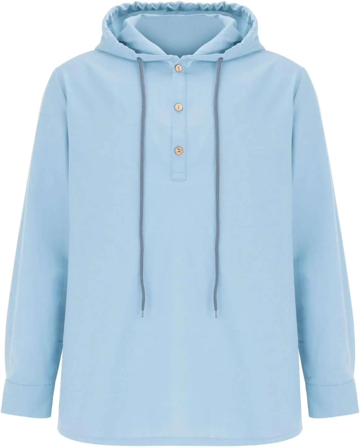 Mens Cotton Linen Henley Shirts with Hood Casual V Neck Drawstring Long Sleeve Hooded Sweatshirt Summer Button Shirt