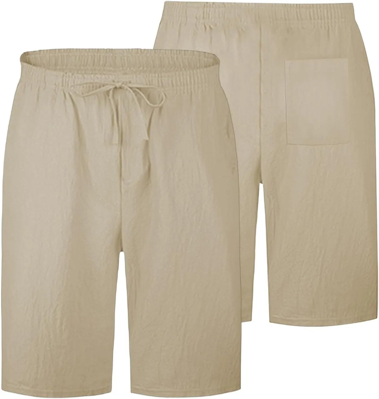 Mens Cotton Linen Shorts Elastic Waist Drawstring Summer Pant Baggy Cool Lightweight Outing Lounge Shorts with Pocket