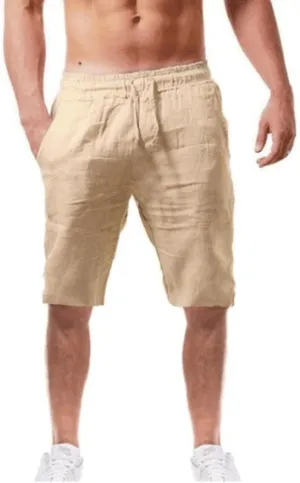 Mens Cotton Linen Shorts Elastic Waist Drawstring Summer Pant Baggy Cool Lightweight Outing Lounge Shorts with Pocket
