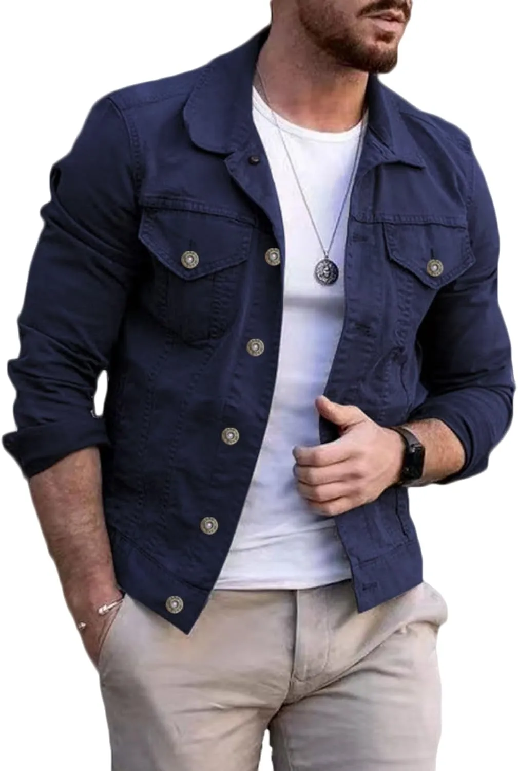 Mens Denim Jean Jackets Casual Regular Fit Button Down Long Sleeve Trucker Shirt Jacket Slim Fit Jean Cardigan Coat