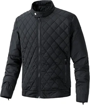Mens Diamond Quilted Bomber Jacket Stand Collar Lightweight Varsity Jackets Winter Warm Padded Coats Outwear