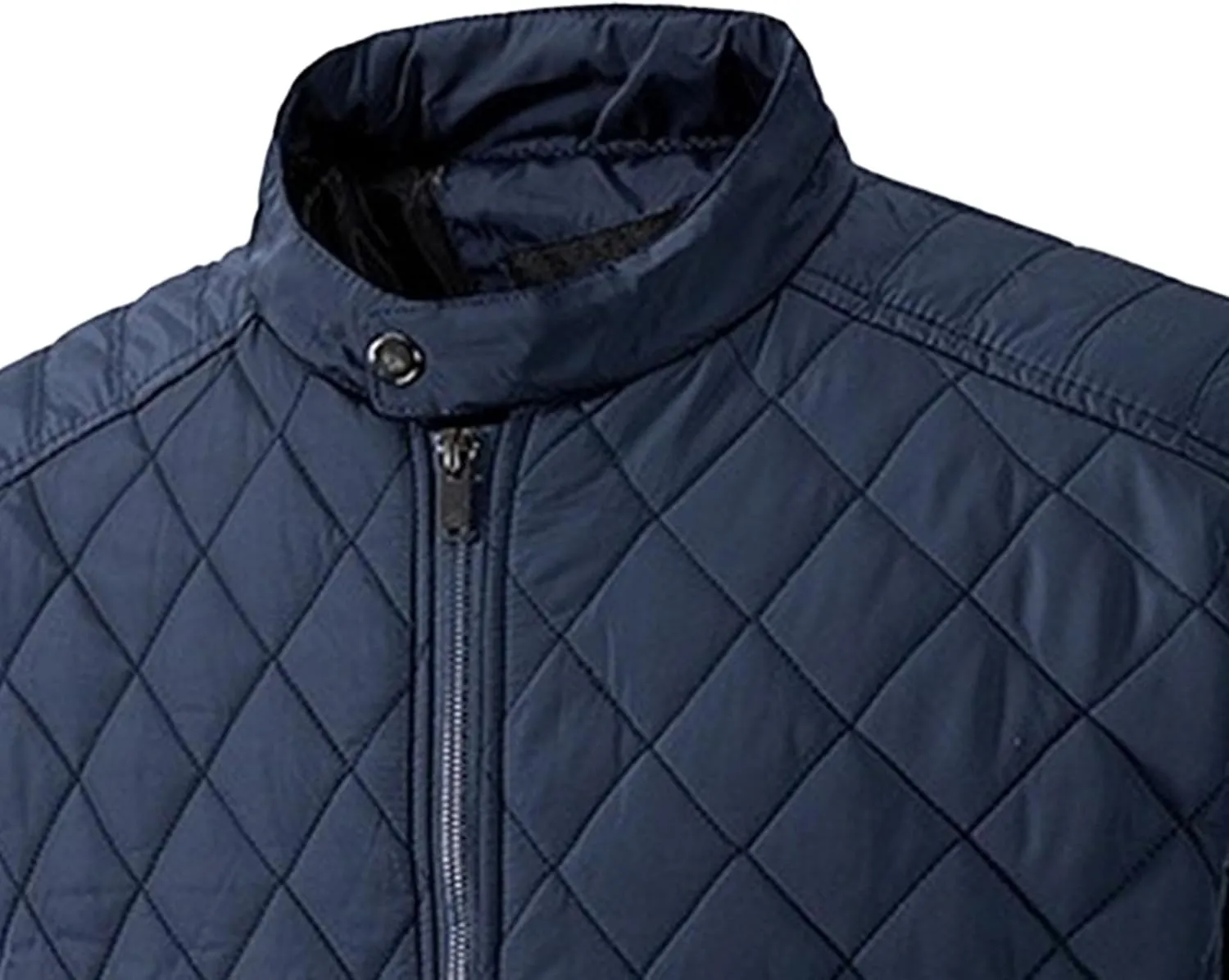 Mens Diamond Quilted Bomber Jacket Stand Collar Lightweight Varsity Jackets Winter Warm Padded Coats Outwear