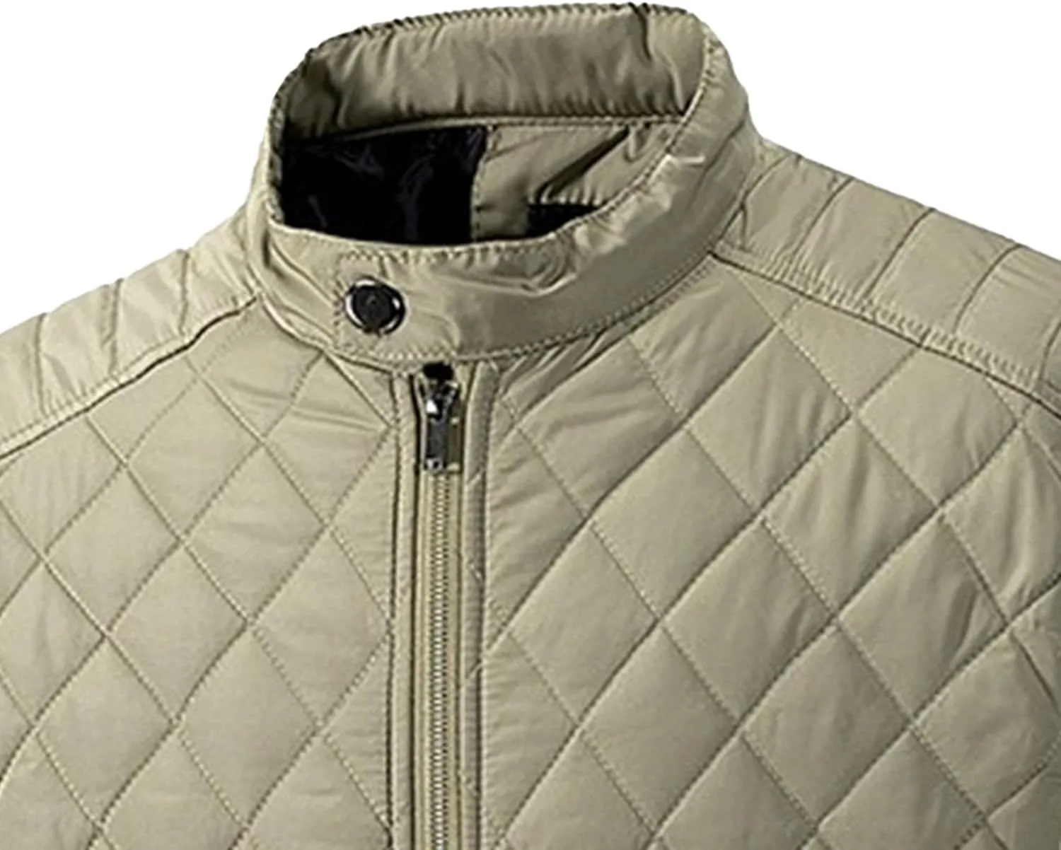 Mens Diamond Quilted Bomber Jacket Stand Collar Lightweight Varsity Jackets Winter Warm Padded Coats Outwear