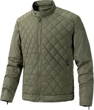 Mens Diamond Quilted Bomber Jacket Stand Collar Lightweight Varsity Jackets Winter Warm Padded Coats Outwear