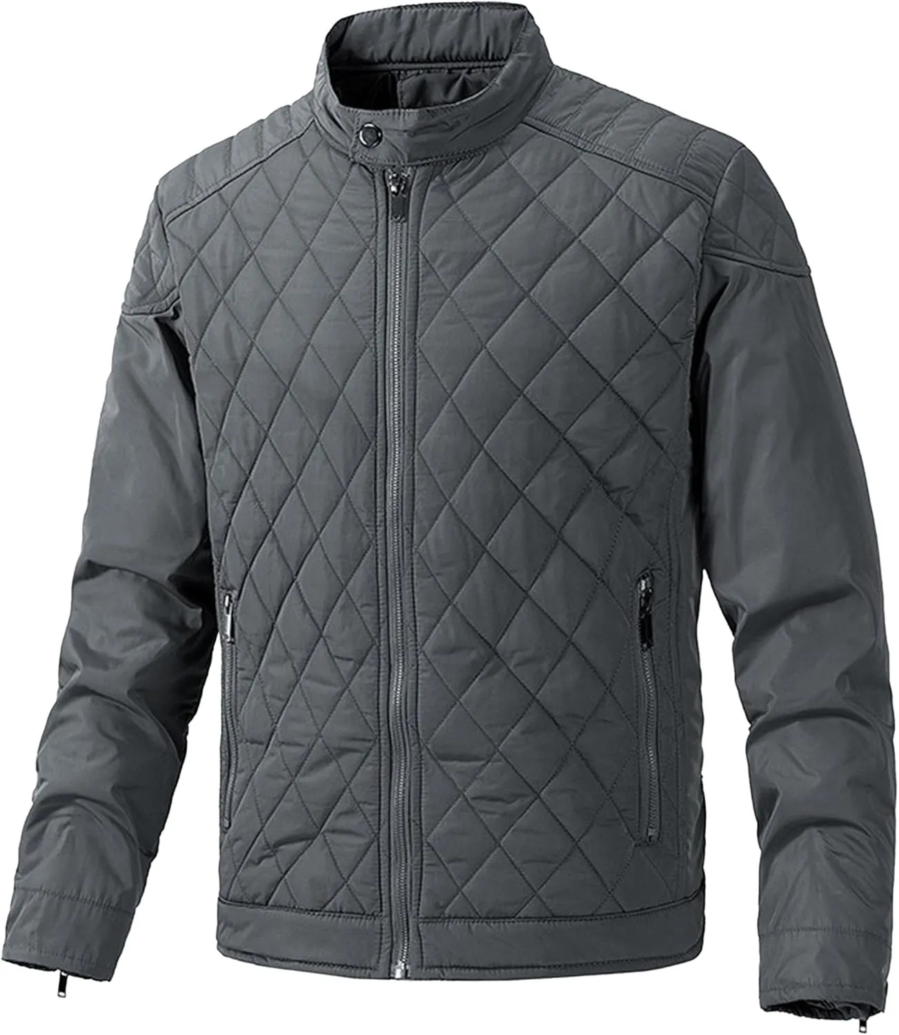 Mens Diamond Quilted Bomber Jacket Stand Collar Lightweight Varsity Jackets Winter Warm Padded Coats Outwear