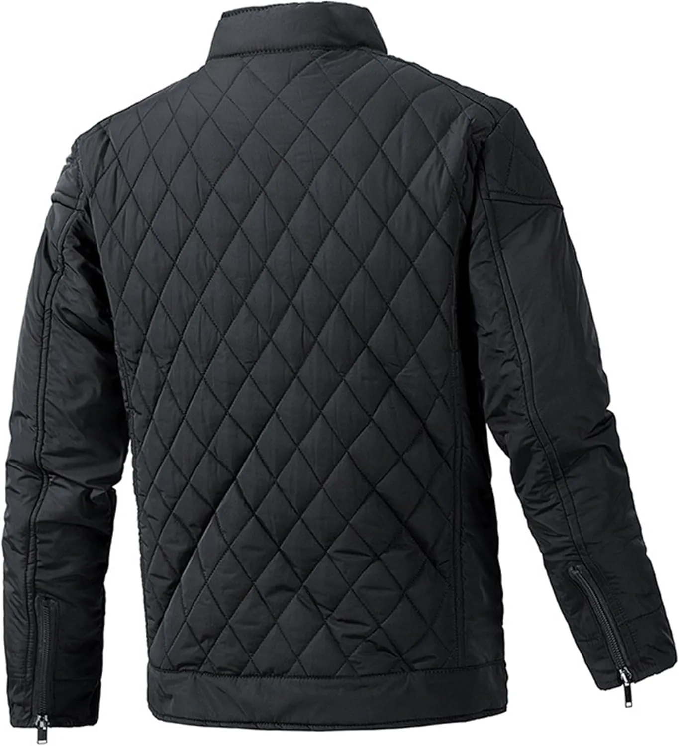 Mens Diamond Quilted Bomber Jacket Stand Collar Lightweight Varsity Jackets Winter Warm Padded Coats Outwear
