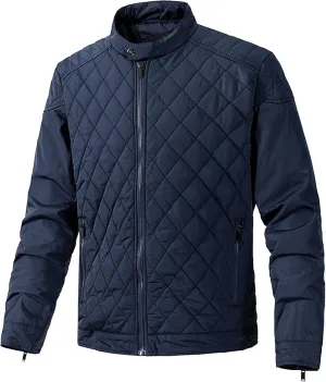 Mens Diamond Quilted Bomber Jacket Stand Collar Lightweight Varsity Jackets Winter Warm Padded Coats Outwear