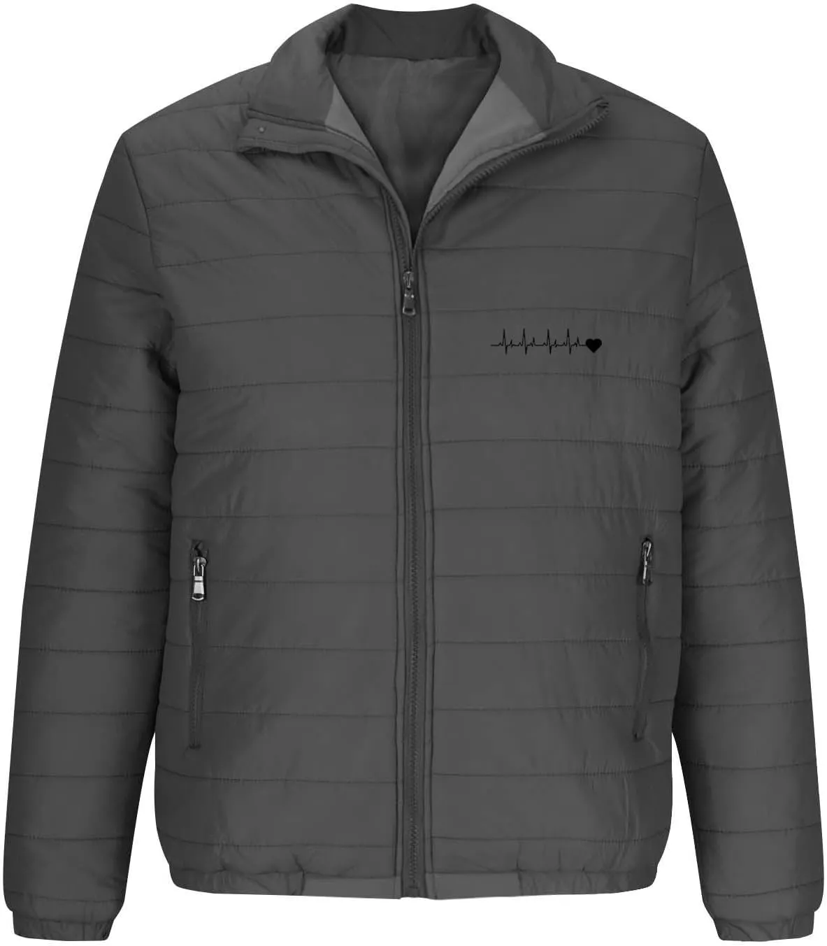 Men's Down Puffer Jacket ECG Love Printed Winter Warm Coats Packable Waterproof Outerwear