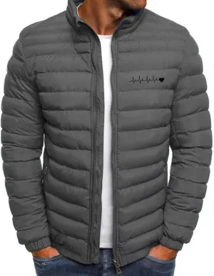 Men's Down Puffer Jacket ECG Love Printed Winter Warm Coats Packable Waterproof Outerwear