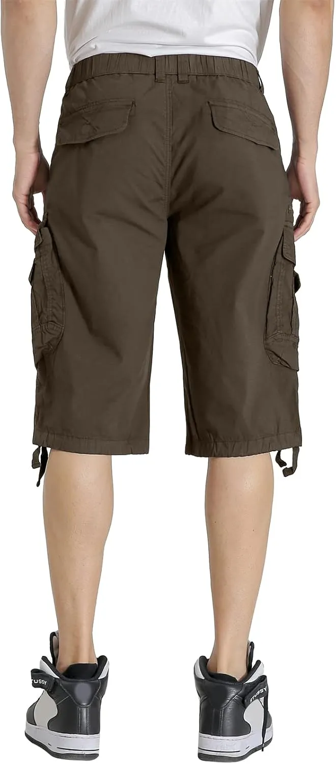 Mens Elastic Waist Cargo Shorts Zipper Pocket Relaxed fit Stretch Lightweight Cotton Camo Cargo Shorts for Men