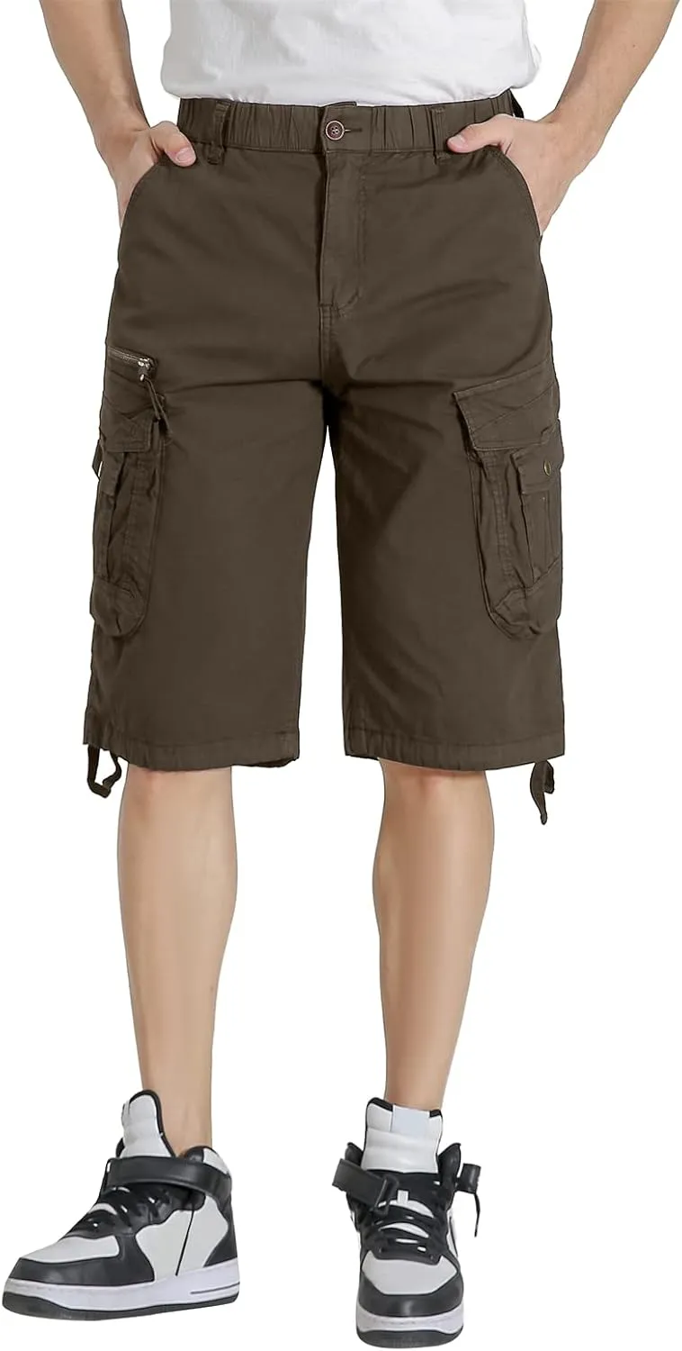 Mens Elastic Waist Cargo Shorts Zipper Pocket Relaxed fit Stretch Lightweight Cotton Camo Cargo Shorts for Men