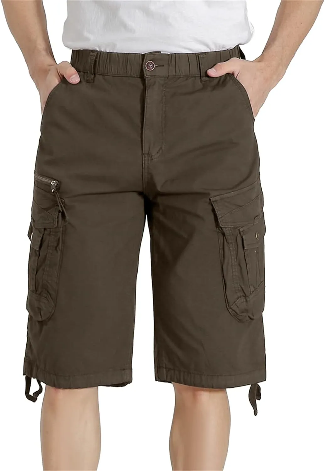 Mens Elastic Waist Cargo Shorts Zipper Pocket Relaxed fit Stretch Lightweight Cotton Camo Cargo Shorts for Men