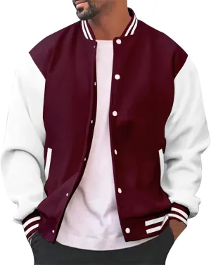 Mens Fashion Varsity Jackets Leather Sleeve Slim Fit College Baseball Letterman Bomber Coat Harajuku Vintage Tops