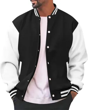 Mens Fashion Varsity Jackets Leather Sleeve Slim Fit College Baseball Letterman Bomber Coat Harajuku Vintage Tops