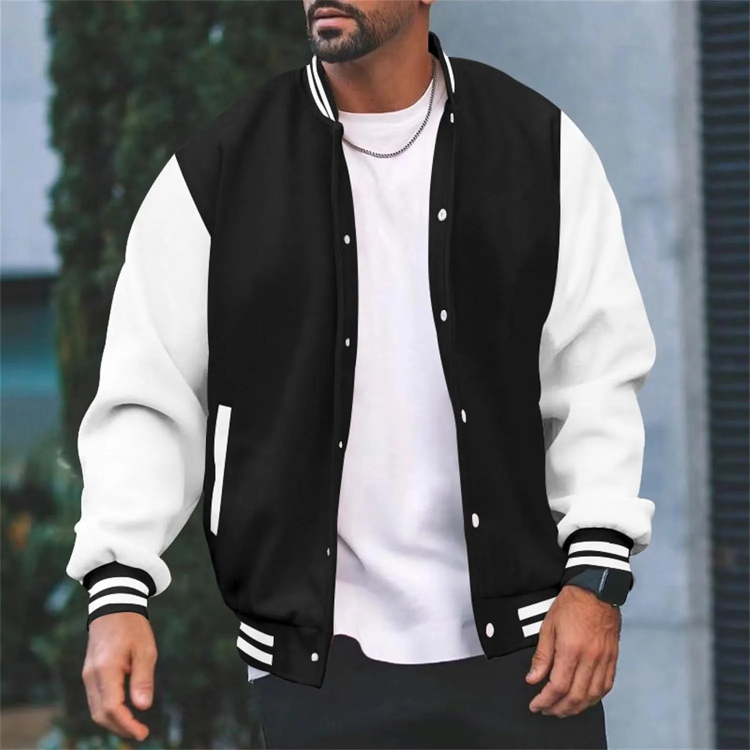 Mens Fashion Varsity Jackets Leather Sleeve Slim Fit College Baseball Letterman Bomber Coat Harajuku Vintage Tops