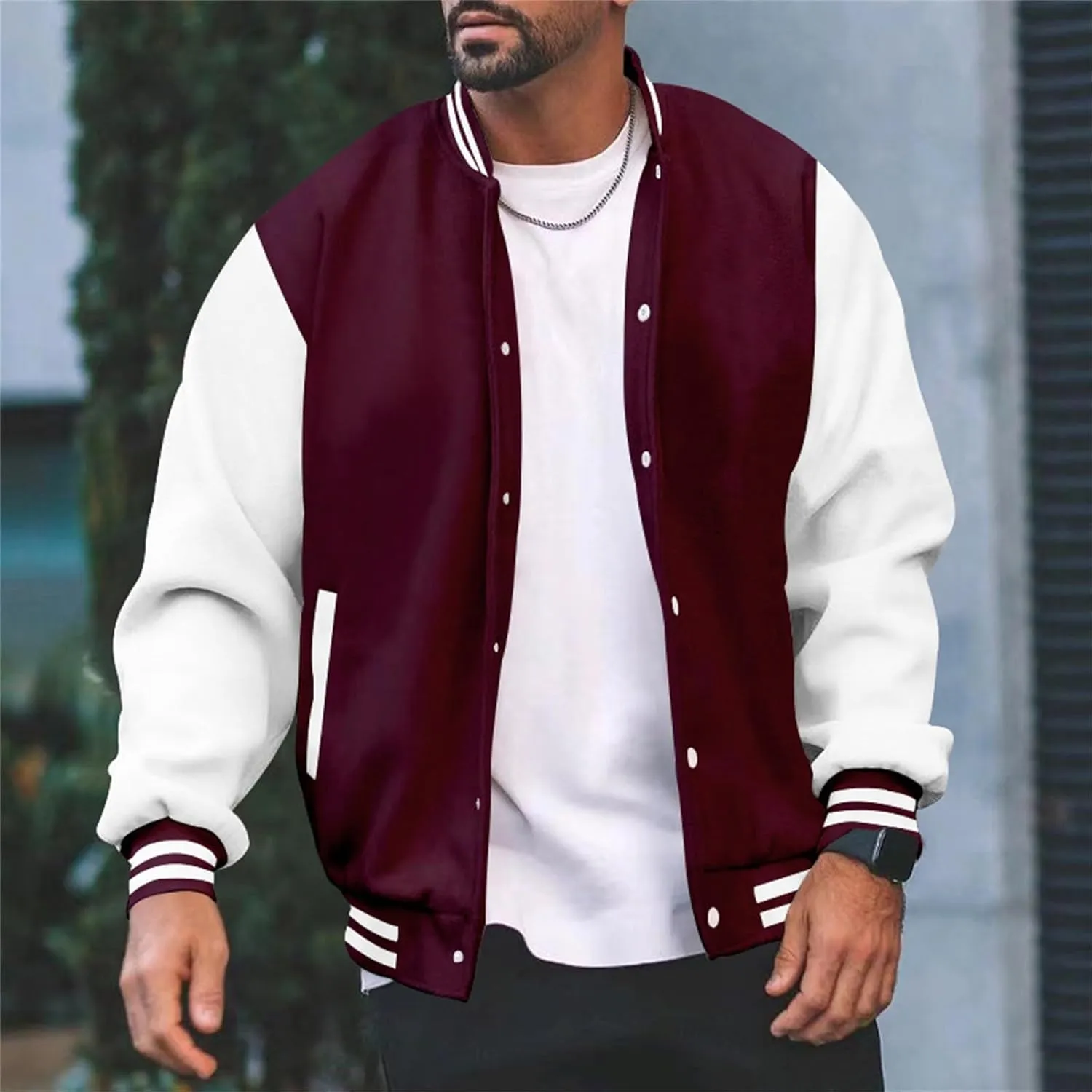 Mens Fashion Varsity Jackets Leather Sleeve Slim Fit College Baseball Letterman Bomber Coat Harajuku Vintage Tops