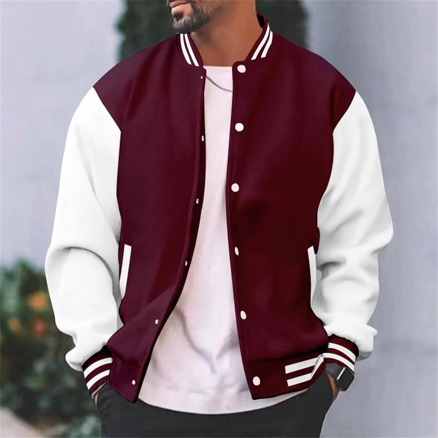 Mens Fashion Varsity Jackets Leather Sleeve Slim Fit College Baseball Letterman Bomber Coat Harajuku Vintage Tops
