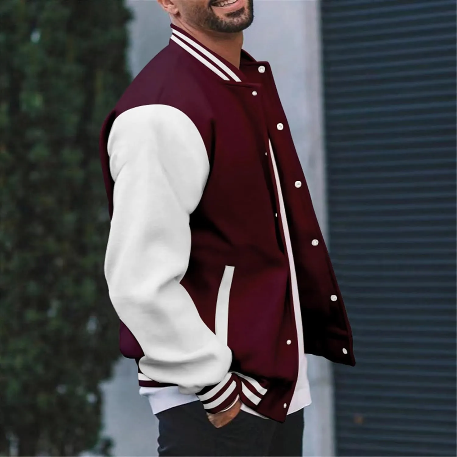 Mens Fashion Varsity Jackets Leather Sleeve Slim Fit College Baseball Letterman Bomber Coat Harajuku Vintage Tops