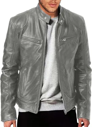 Men's Faux Leather Jacket Stand Collar Motorcycle PU Leather Jackets Slim Fit Casual Zip Up Thick Biker Coat Outwear