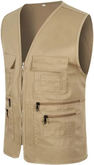 Mens Fishing Vest Summer Outdoor Work Vest Utility Travel Cargo Vest Lightweight Sleeveless Jacket with Multi Pockets