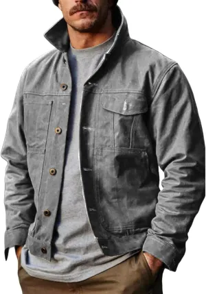 Mens Flannel Lined Workwear Cotton Canvas Trucker Jacket, Vintage Suede Leather Trucker Jacket, Faux Leather Jackets