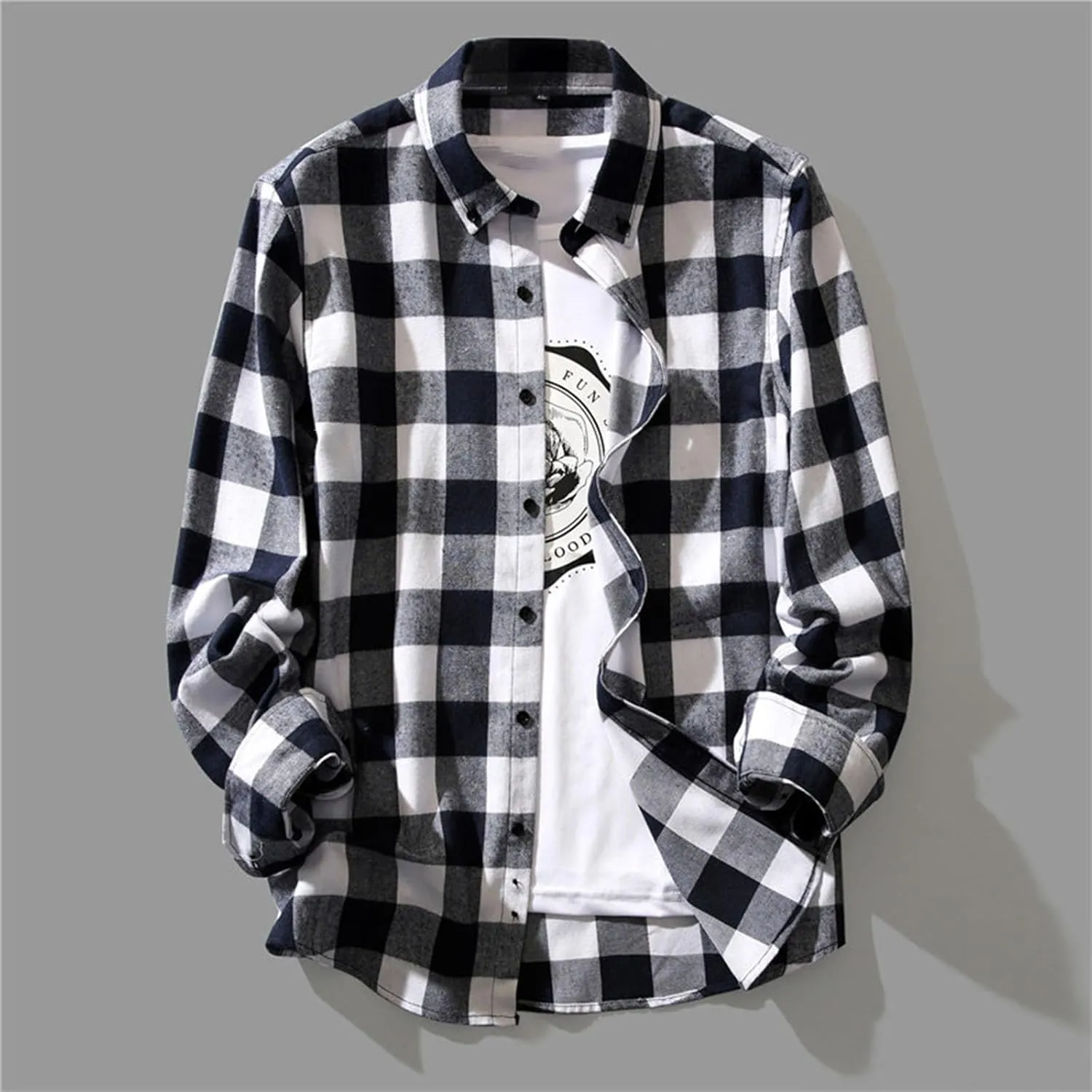 Men's Flannel Plaid Shirts Long Sleeve Button Down Shirts Casual Fall Spring Shirt Jacket Plaid Shirt