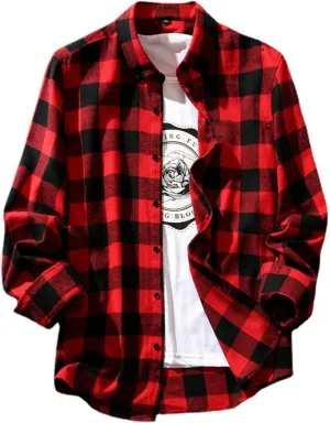 Men's Flannel Plaid Shirts Long Sleeve Button Down Shirts Casual Fall Spring Shirt Jacket Plaid Shirt