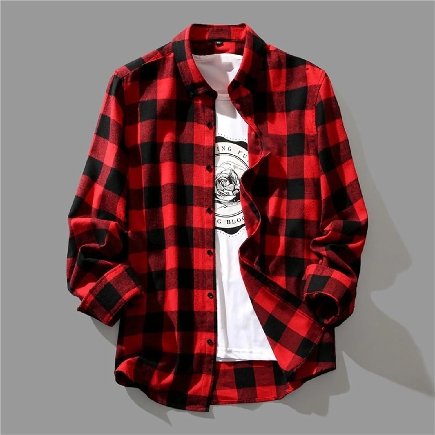 Men's Flannel Plaid Shirts Long Sleeve Button Down Shirts Casual Fall Spring Shirt Jacket Plaid Shirt
