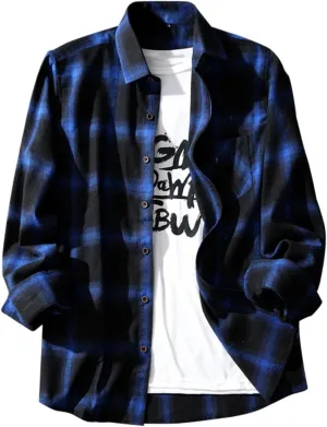 Men's Flannel Plaid Shirts Long Sleeve Button Down Shirts Casual Fall Spring Shirt Jacket Plaid Shirt