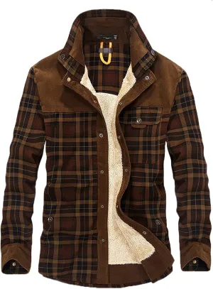 Men's Flannel Shirt Jacket Sherpa Lined Thicken Winter Jacket Button Down Fleece Heavyweight Casual Work Coat Outwear