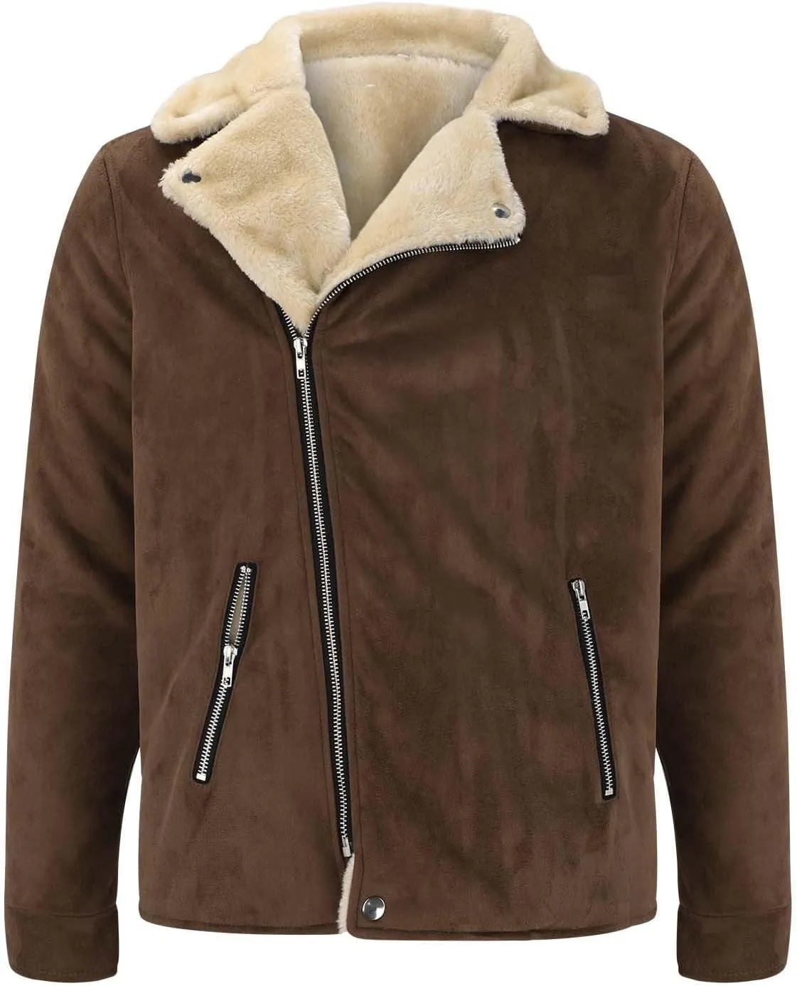Men's Fleece Jacket Suede Faux Fur Collar Jacket Sherpa Lined Lapel Coat Heavyweight Leisure Winter Coat Outwear