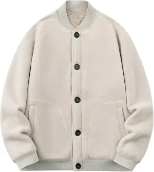 Mens Fleece Varsity Jackets Casual Winter Sherpa Lined Button Down Bomber Jackets College Baseball Coats Outwear