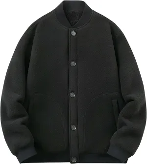 Mens Fleece Varsity Jackets Casual Winter Sherpa Lined Button Down Bomber Jackets College Baseball Coats Outwear