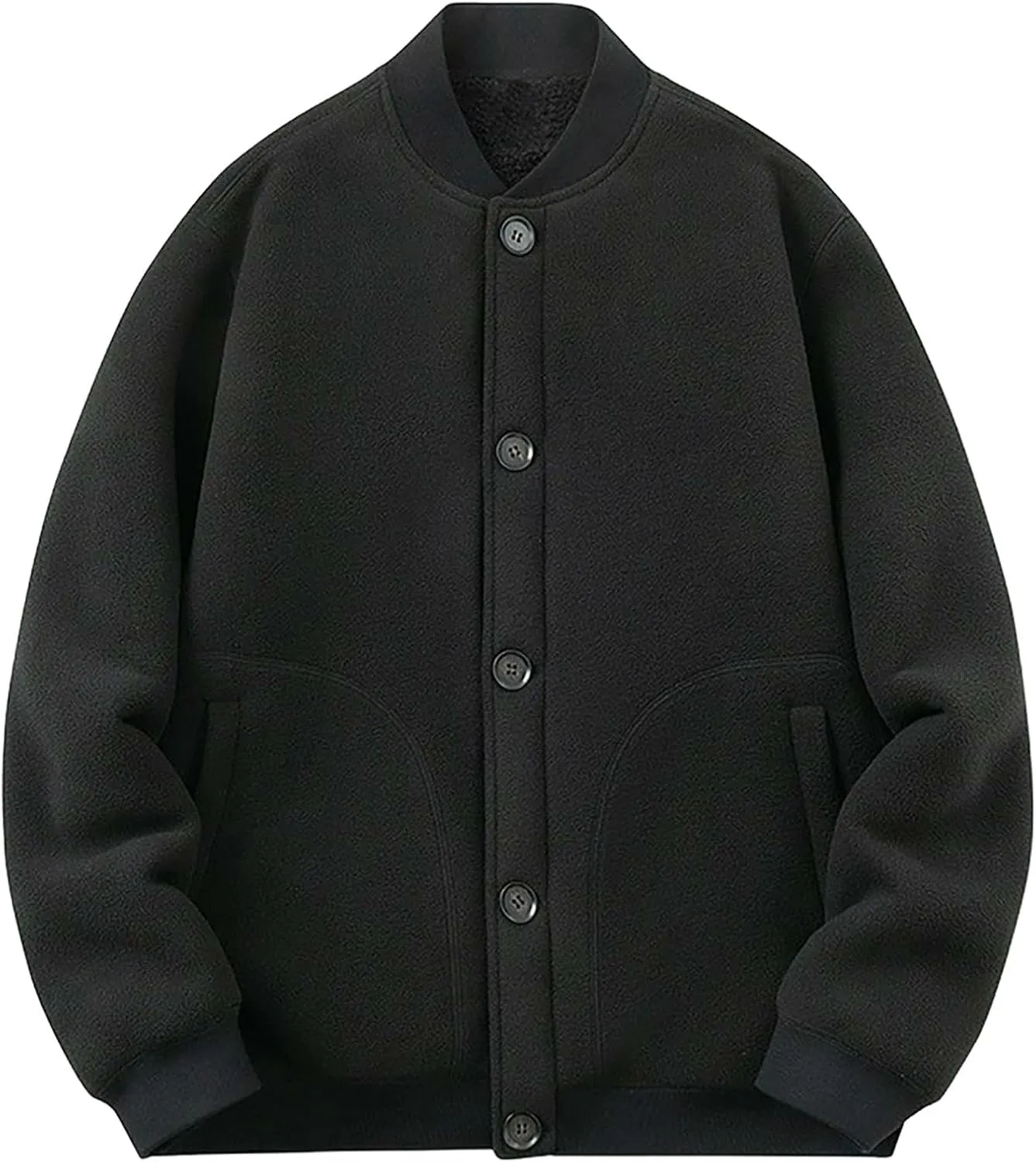 Mens Fleece Varsity Jackets Casual Winter Sherpa Lined Button Down Bomber Jackets College Baseball Coats Outwear
