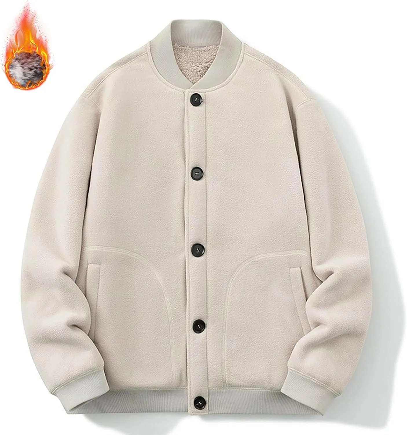 Mens Fleece Varsity Jackets Casual Winter Sherpa Lined Button Down Bomber Jackets College Baseball Coats Outwear