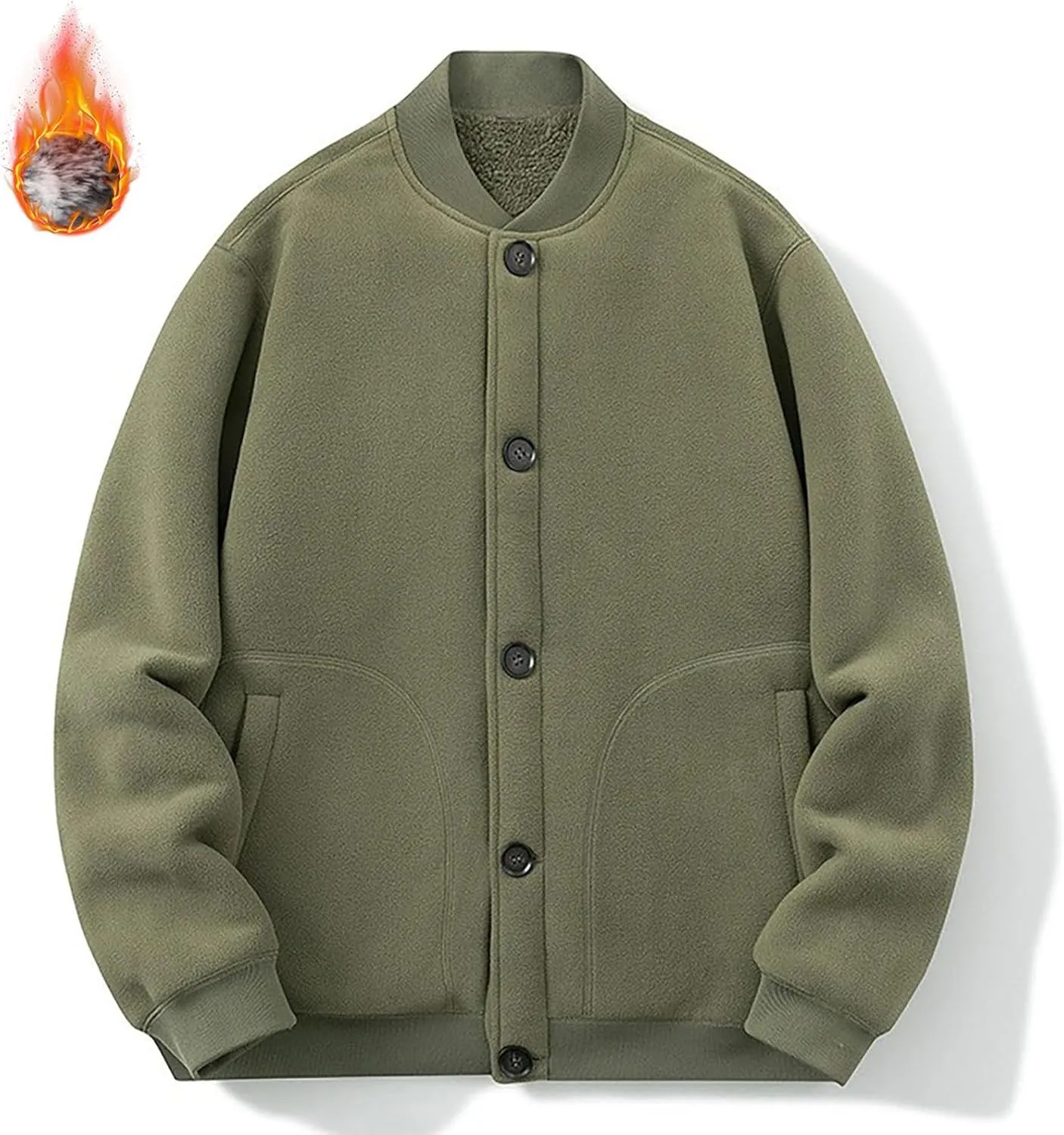 Mens Fleece Varsity Jackets Casual Winter Sherpa Lined Button Down Bomber Jackets College Baseball Coats Outwear