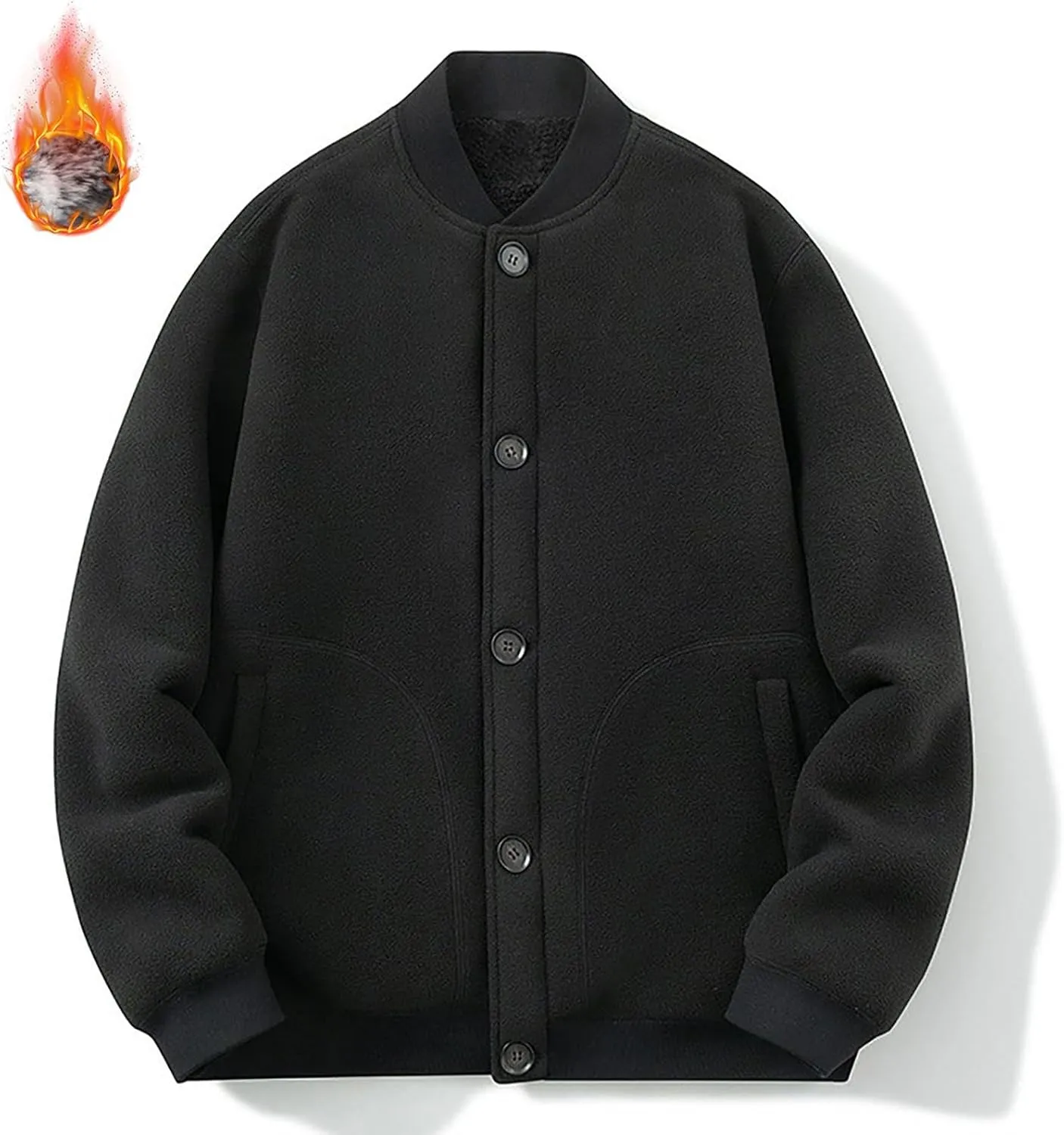 Mens Fleece Varsity Jackets Casual Winter Sherpa Lined Button Down Bomber Jackets College Baseball Coats Outwear