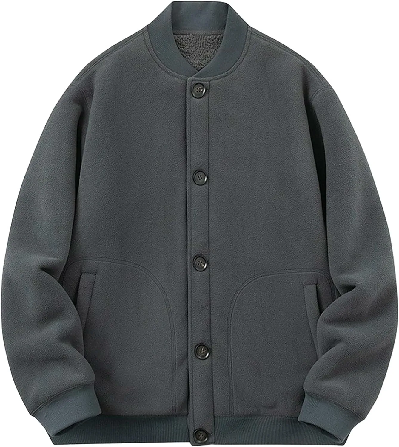 Mens Fleece Varsity Jackets Casual Winter Sherpa Lined Button Down Bomber Jackets College Baseball Coats Outwear